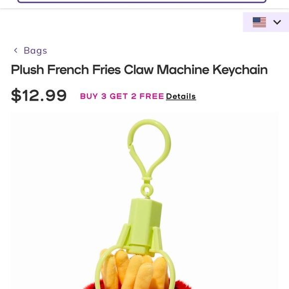 Claire’s Plush French Fries Claw Machine Keychain Red Yellow Green White - Picture 7 of 7
